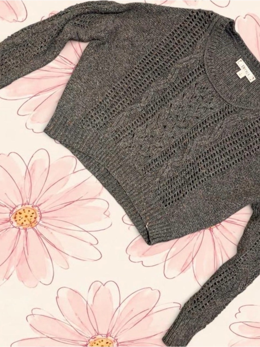 Decree Gray Open-Knit Scoopneck Sweater
